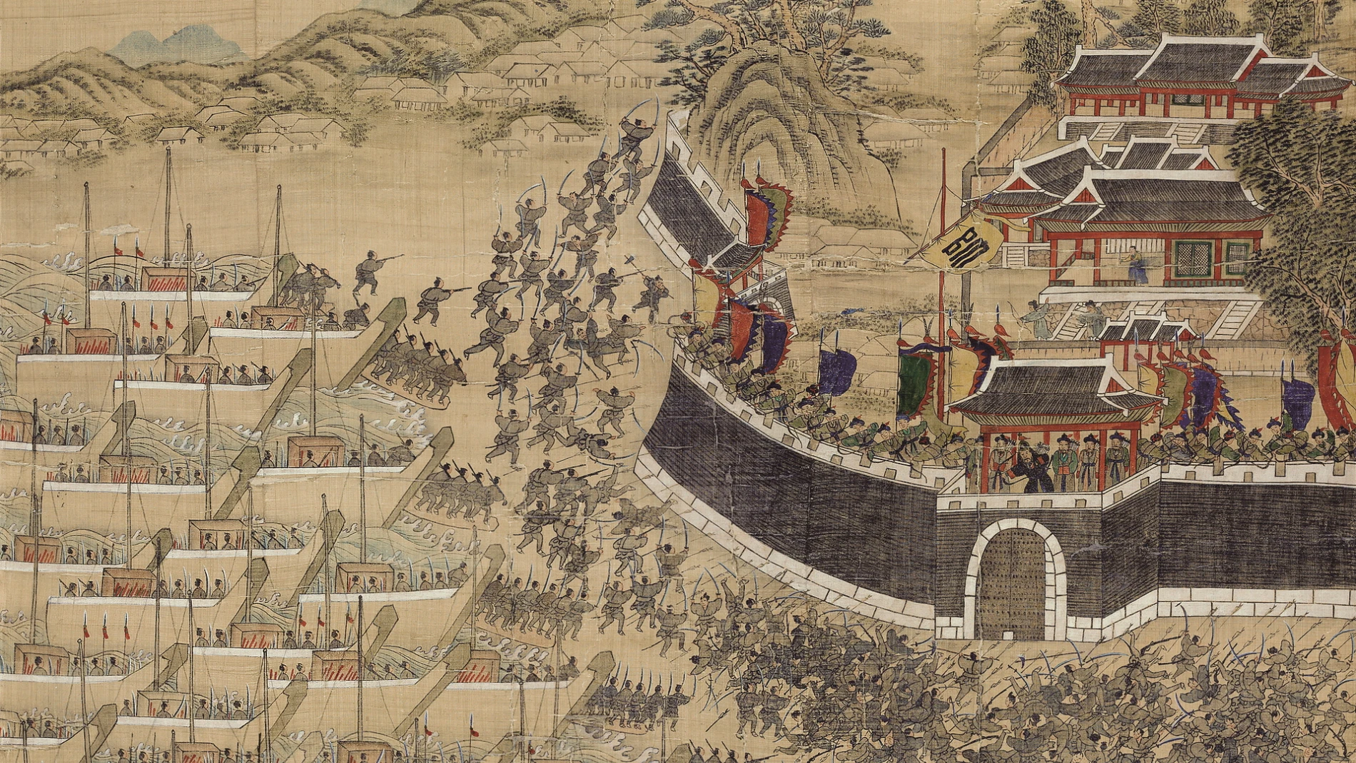 Los mártires patrióticos en la batalla de la fortaleza de Busanjin (1760), pintura sobre seda anónima