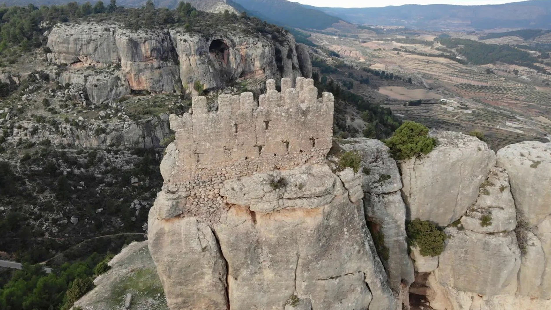 Imagen aérea del Castillo de Benizar, en la Región de Murcia