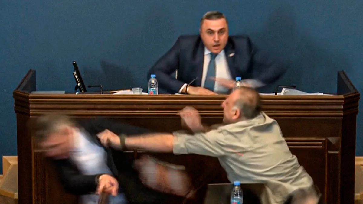 Brutal pelea a puñetazos en el Parlamento de Georgia después de que el jefe opositor agrediera a un miembro del Gobierno