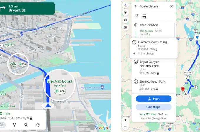 Google Maps usa IA para mejorar el soporte para coches eléctricos: estas son las novedades