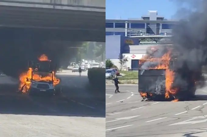 Un camión envuelto en llamas recorre un tramo de la M-11 sin conductor
