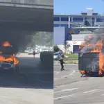 Un camión en llamas causa alarma en Madrid al recorrer un tramo de la M-11 sin conductor