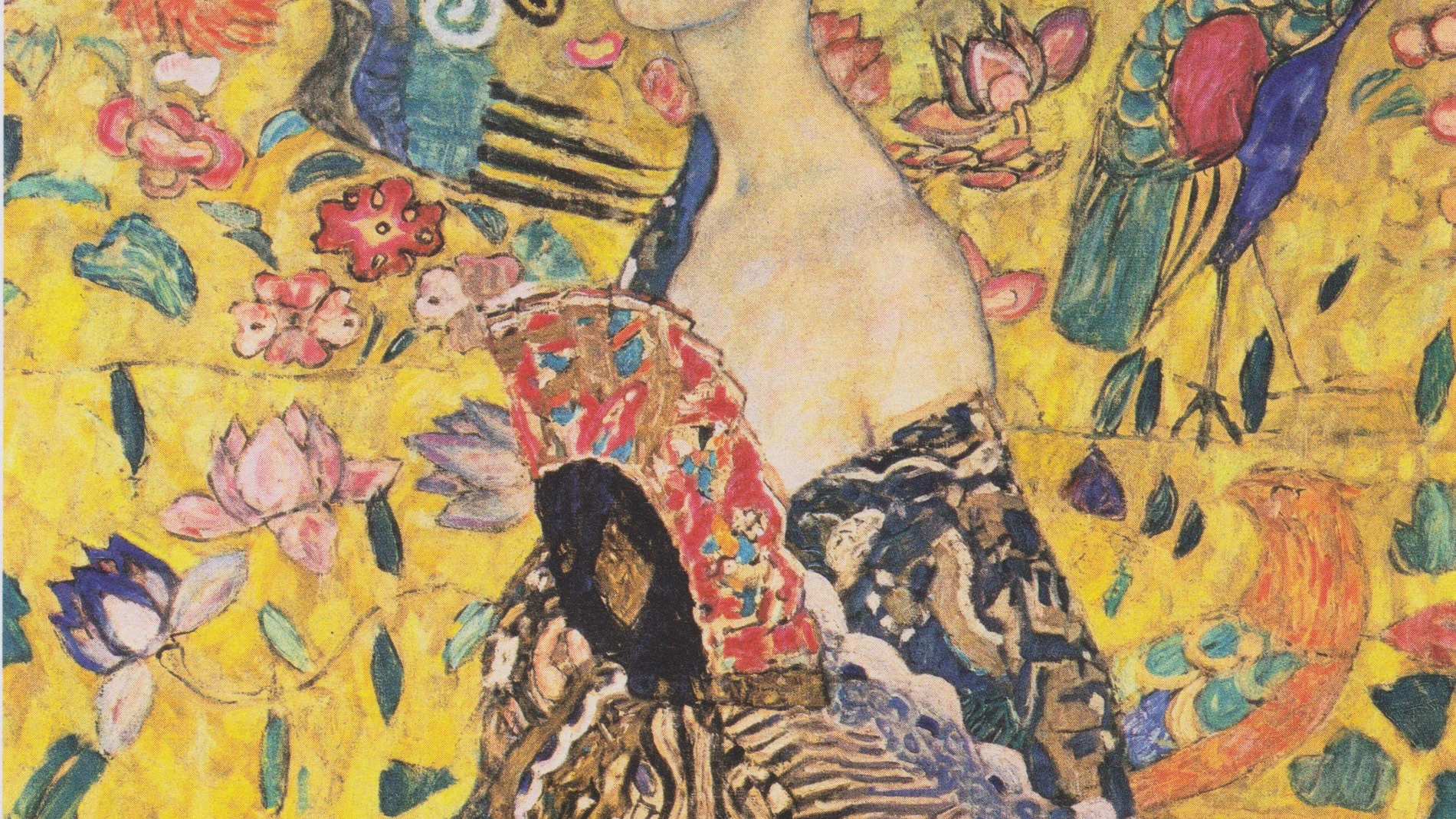 «La dama del abanico» (1912), pintura de Gustav Klimt