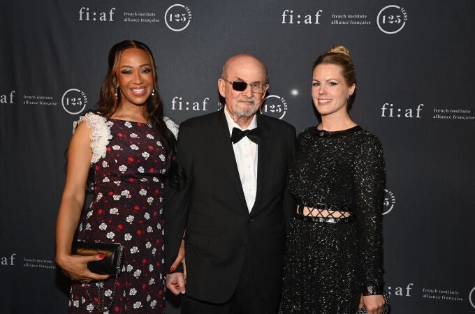 (L-R) Rachel Eliza Griffiths, Salman Rushdie and President, French Institute Alliance Française, Tatyana Franck attend the FIAF Trophée des Arts Gala 2023 at The Plaza Hotel.