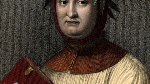 Grabado de Petrarca, del siglo XIV, que puede verse en la Galleria