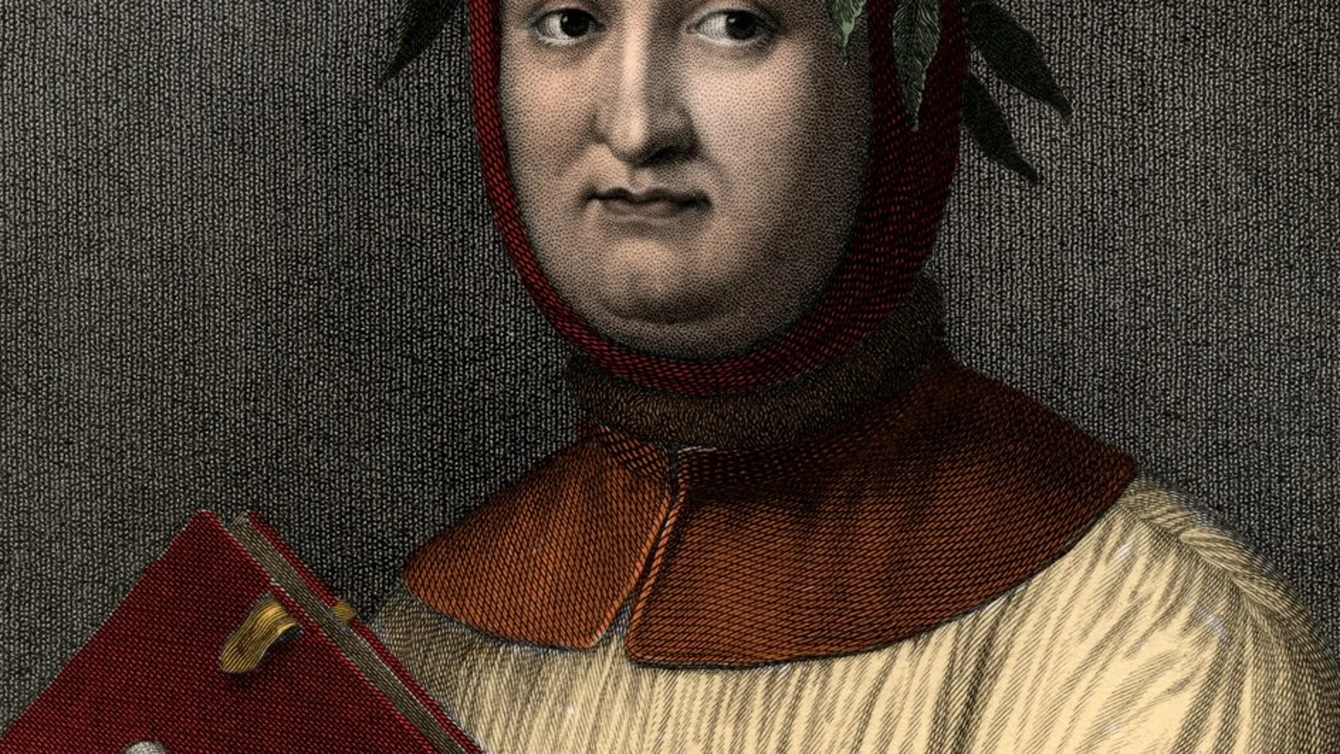 Grabado de Petrarca, del siglo XIV, que puede verse en la Galleria 