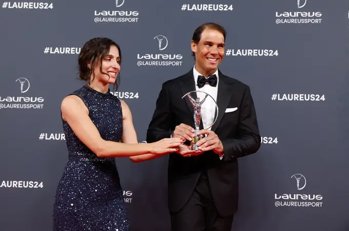 Xisca Perelló deslumbra con un vestido joya de Rosa Clará junto a Rafa Nadal en los Premios Laureus