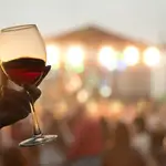 Persona con una copa de vino en un concierto