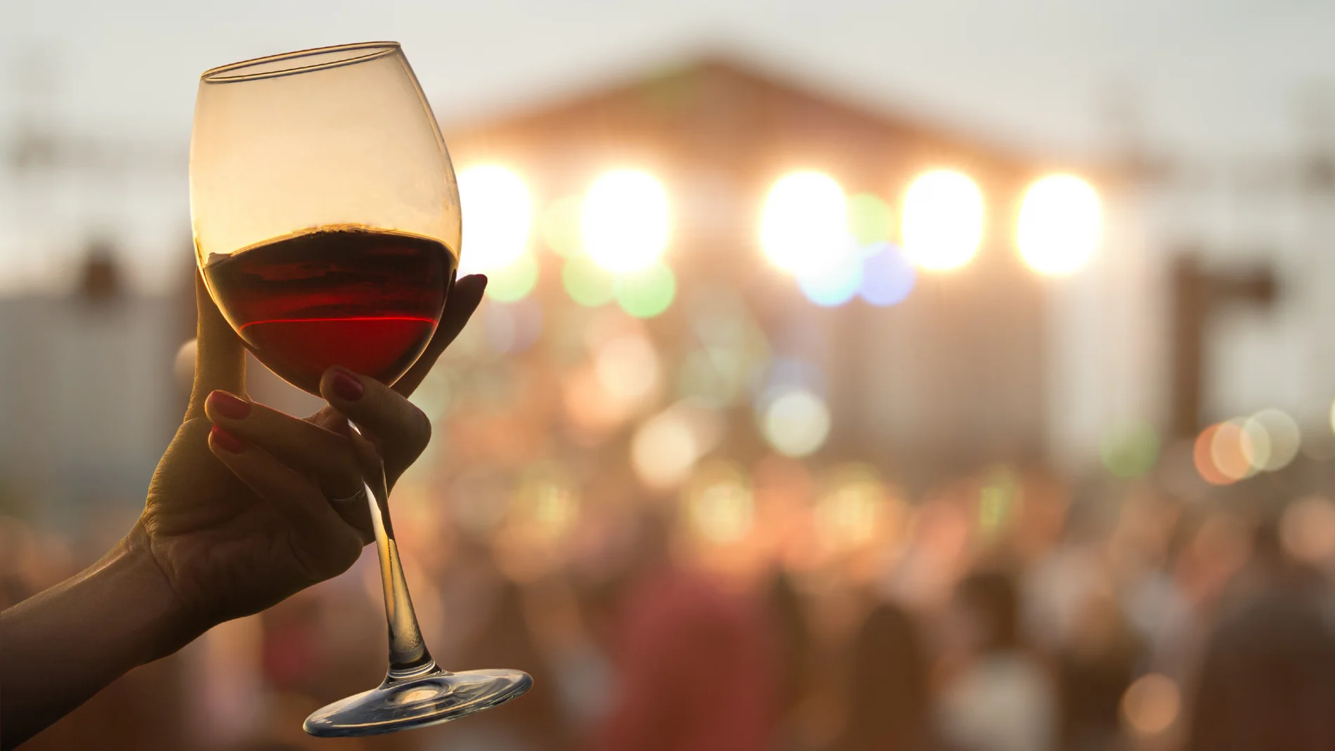 Persona con una copa de vino en un concierto