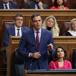 El presidente del Gobierno, Pedro Sánchez, interviene durante una sesión de control al Gobierno, en el Congreso de los Diputados, a 24 de abril de 2024, en Madrid (España).