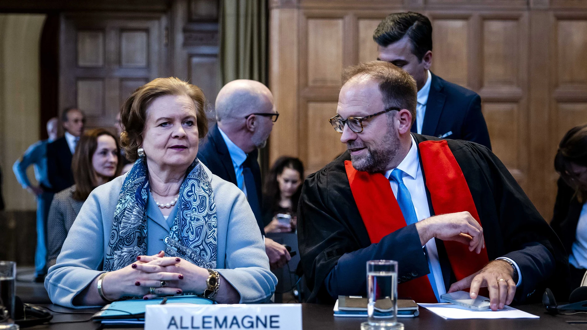 The Hague (Netherlands), 30/04/2024.- Germany's Director General of Legal Affairs Tania von Uslar-Gleichen (L) during the ruling of the ICJ on Nicaragua's accusations that Germany violated the 1948 Genocide Convention by supplying weapons to Israel, in The Hague, the Netherlands, 30 April 2024. The International Court of Justice has rejected Nicaragua's accusations in the genocide case it brought and ruled against issuing emergency orders to stop Germany's arms exports to Israel. (Alemania, P...