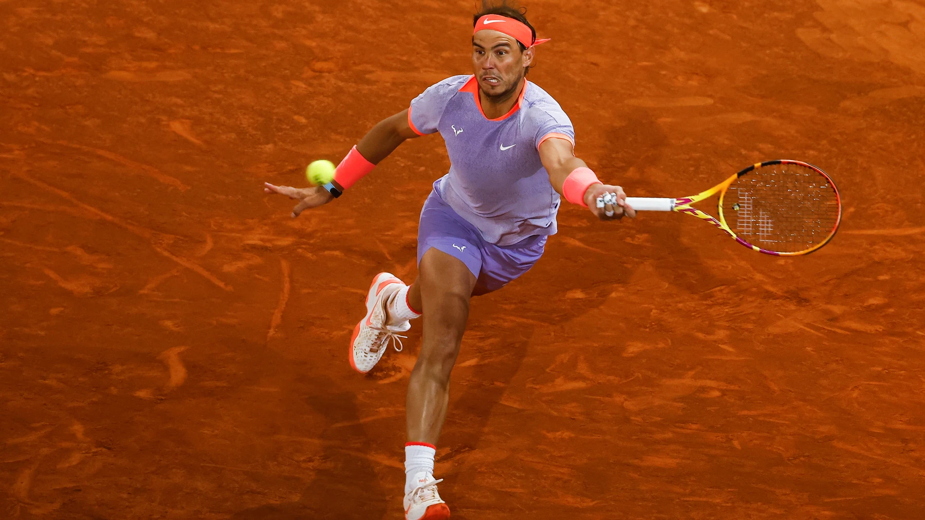 Rafael Nadal of Spain in action against Jiri Lehecka of Czech Republic during the Masters 1000 and WTA 1000, tournament celebrated at Caja Magica on April 30, 2024 in Madrid, Spain. AFP7 30/04/2024 ONLY FOR USE IN SPAIN