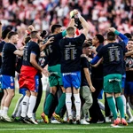 Los jugadores del Girona celebran la victoria ante el Barça