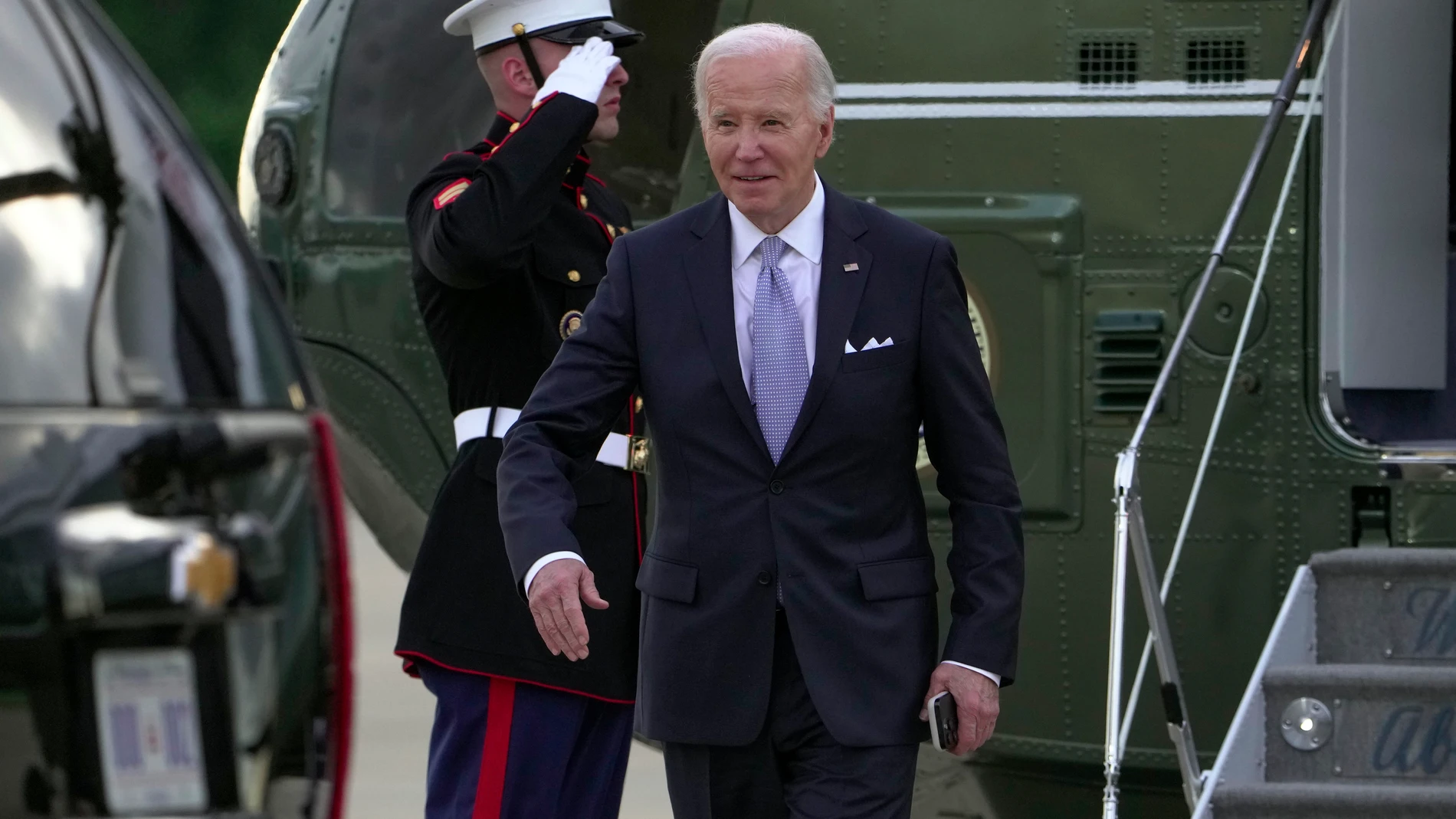 President Joe Biden arrives at Delaware Air National Guard Base in New Castle, Del., Friday, May 3, 2024. Biden is spending the weekend at this Delaware home. (AP Photo/Manuel Balce Ceneta)