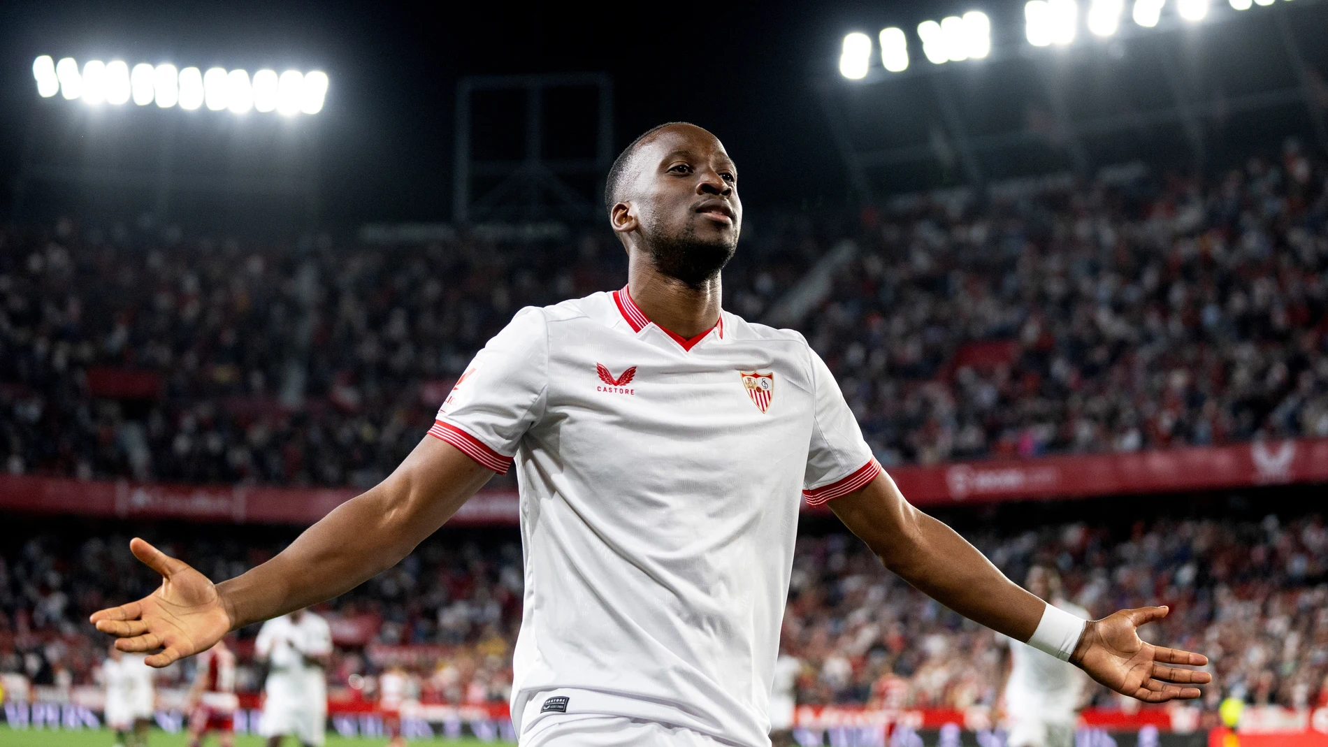 Dodi Lukebakio of Sevilla FC celebrates a goal during the Spanish league, LaLiga EA Sports, football match played between Sevilla FC and Granada CF at Ramon Sanchez-Pizjuan stadium on May 5, 2024, in Sevilla, Spain. AFP7 05/05/2024 ONLY FOR USE IN SPAIN
