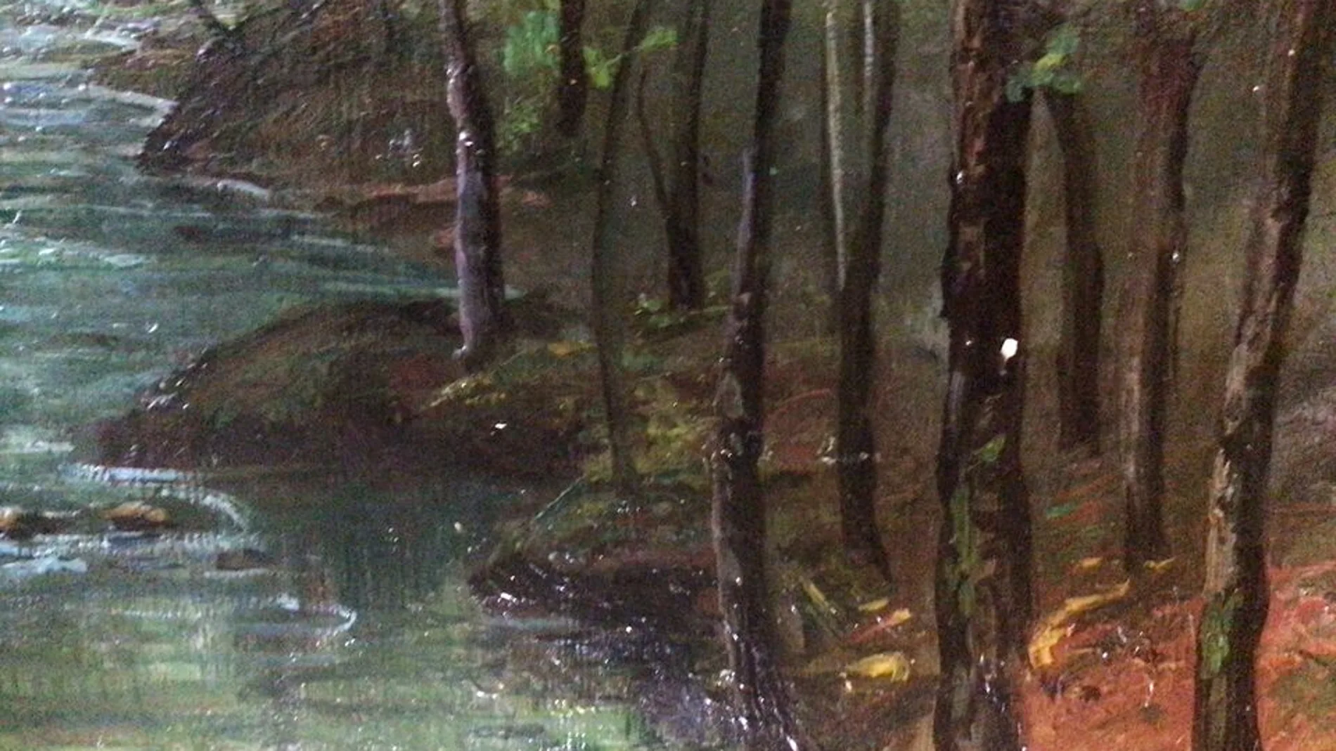 Detalle de "Bosque con un arroyo", a la venta en eBay