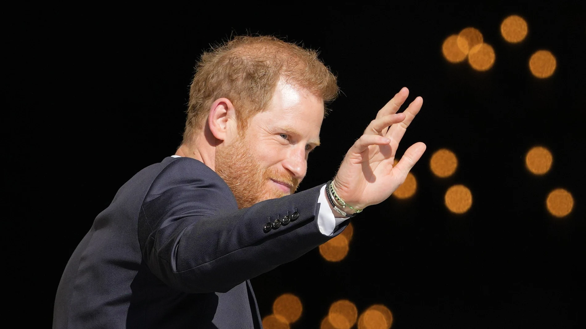 Prince Harry waves as he arrives at St Paul's Cathedral for a 'Service of Thanksgiving' celebrating 10 years of the Invictus Games Foundation, in London, Wednesday, May 8, 2024.