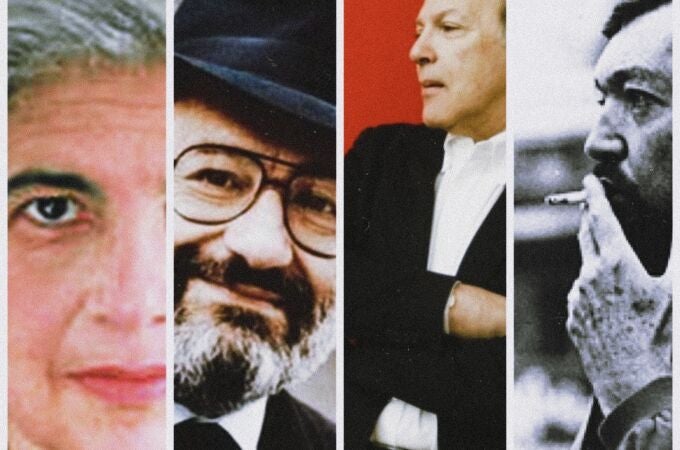 Susan Sontag, Umberto Eco, Javier Marías y Julio Cortázar (de izda. a dcha.)
