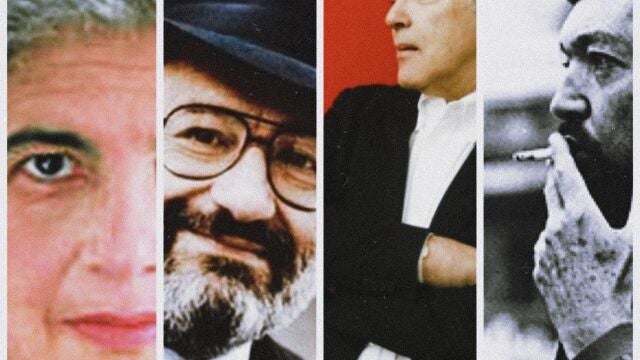 Susan Sontag, Umberto Eco, Javier Marías y Julio Cortázar (de izda. a dcha.)