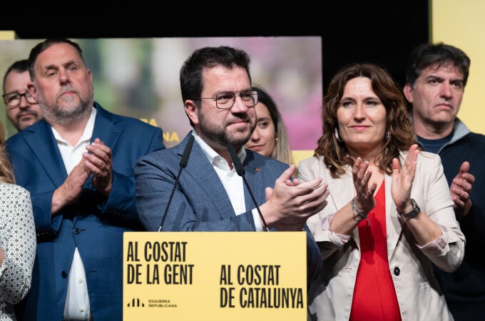 El presidente de la Generalitat y candidato de ERC a las elecciones catalanas, Pere Aragonès, tras los comicios