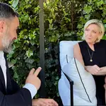 El líder de Vox, Santiago Abascal, reunido, hoy, con la presidenta de Agrupación Nacional, Marine Le Pen
