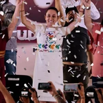 La candidata de Morena, Claudia Sheinbaum, en un acto electoral en Ciudad de México el lunes