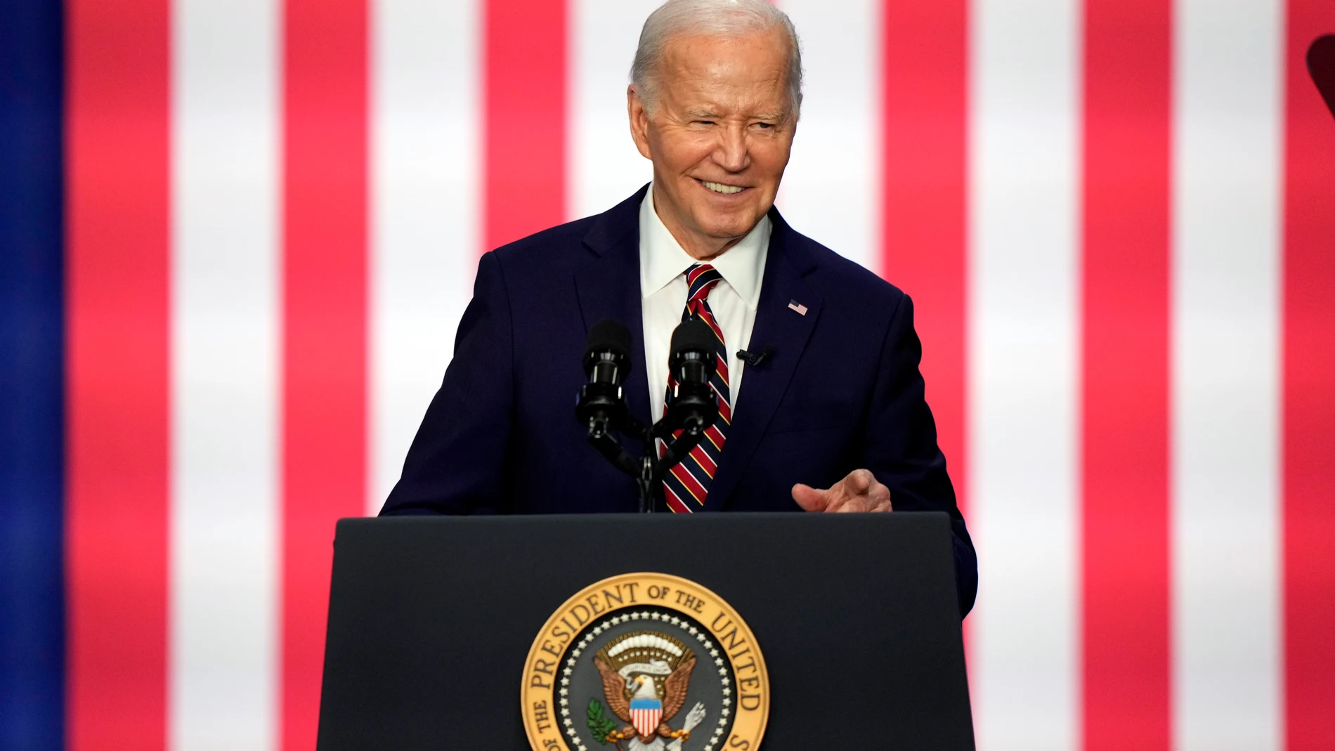 President Joe Biden speaks about the PACT Act, Tuesday, May 21, 2024, in Nashua, N.H. (AP Photo/Robert F. Bukaty)
