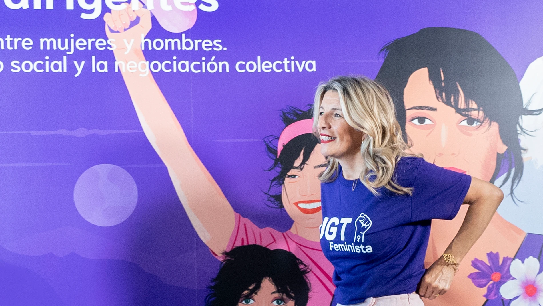 La vicepresidenta segunda y ministra de Trabajo y Economía Social, Yolanda Díaz, durante la clausura del II Encuentro de Mujeres Dirigentes, en el Hotel PCM Fórum Alcalá, a 24 de mayo de 2024, en Alcalá de Henares, Madrid (España). Organizado por UGT, el encuentro se desarrolla bajo el lema 'Retos ante la igualdad entre mujeres y hombres. Las mujeres en el diálogo social y la negociación colectiva'. 24 MAYO 2024;YOLANDA DÍAZ;CLAUSURA;ACTO;MUJERES;DIALOGO SOCIAL;NEGOCIACIÓN COLECTIVA;ALCALÁ ...