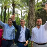 Carlos Mazón, Alberto Núñez-Feijóo y Pablo Ruz hoy en el Parque Municipal de Elche, Alicante