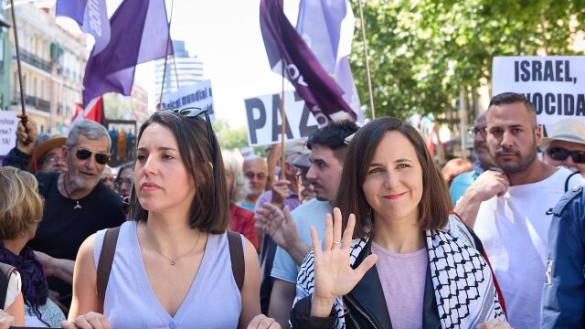 9J.- Irene Montero y Belarra reiteran el lema "desde el río hasta el mar" para proclamar que "Palestina vencerá"