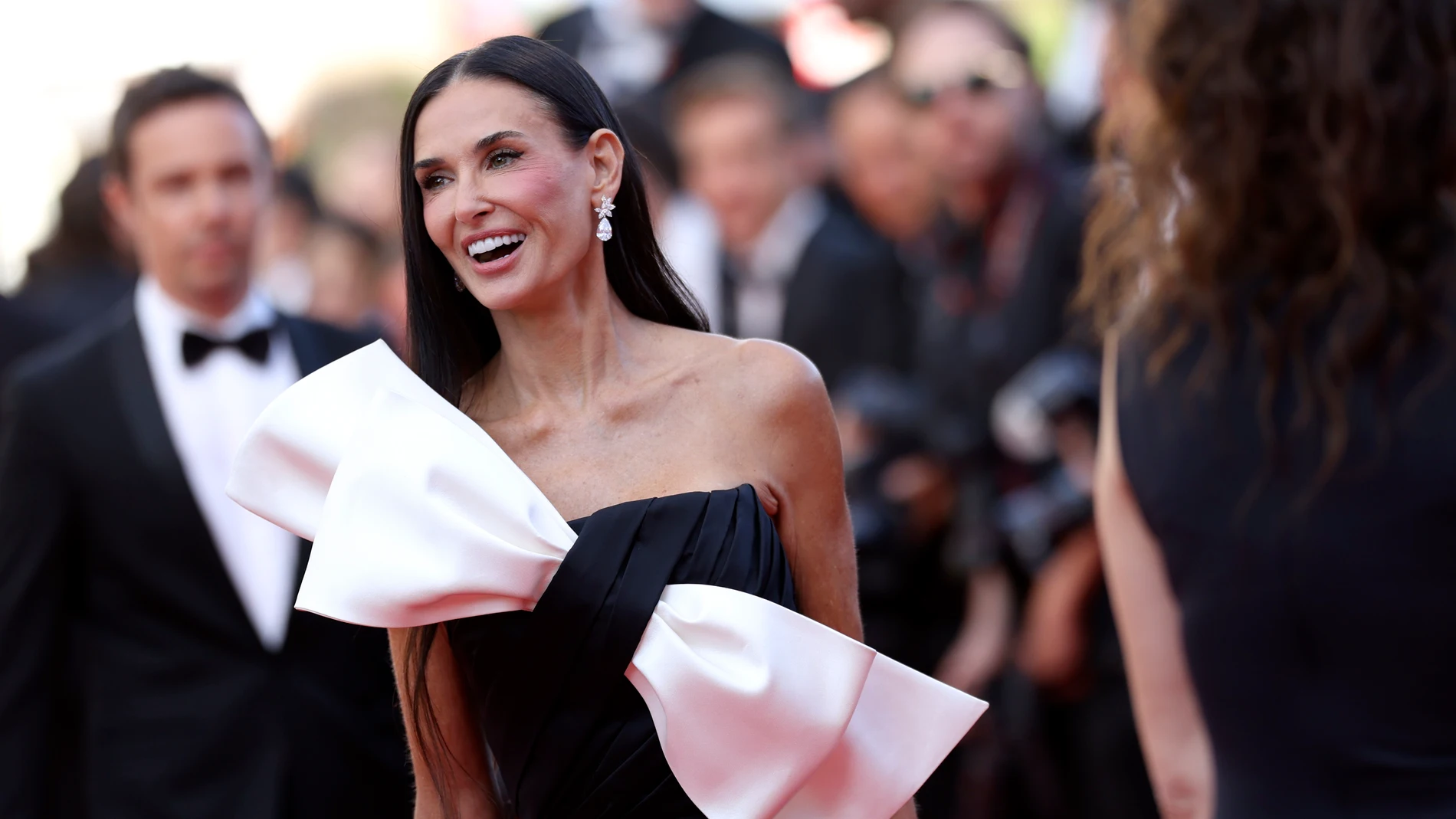 Demi Moore poses for photographers upon arrival at the awards ceremony during the 77th international film festival, Cannes, southern France, Saturday, May 25, 2024. (Photo by Vianney Le Caer/Invision/AP)