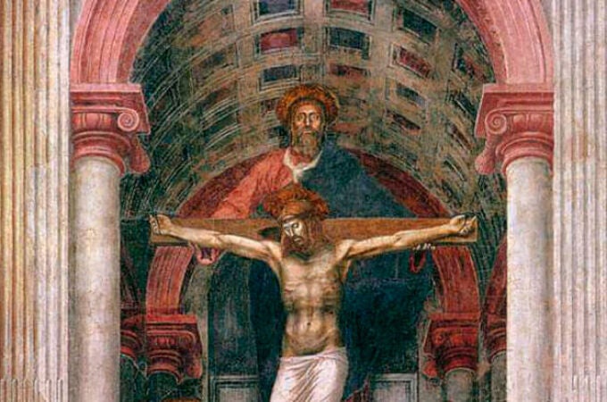  La Santísima Trinidad, de Masaccio. Iglesia Santa María la Novella, Florencia, Italia