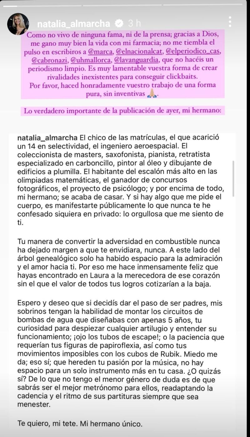 Mensaje de Natalia Almarcha