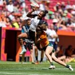 Younis Bese of Fiji in action during the HSBC Rugby SVNS Series match played between Australia and Fiji at Civitas Metropolitano stadium on June 01, 2024 in Madrid, Spain.