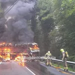 Imagen de incendio de un autobús escolar en Vizcaya