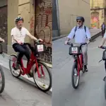 Collboni circula en bicicleta por una calle donde su Ayuntamiento prohíbe hacerlo