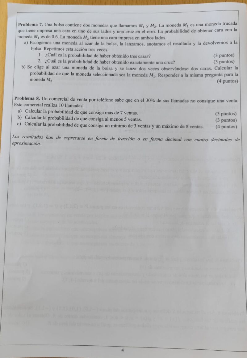 Examen Matemáticas II EBAU Valencia