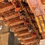 Detalles del artesonado mudéjar de la iglesia de Santa María en Becerril de Campos, perteneciente al Museo Territorial Campos del Renacimiento en Palencia