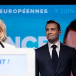 France&#39;s National Rally Marine Le Pen addresses supporters after the European elections