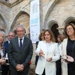 La consejera de Educación, Rocío Lucas, la presidenta de la Diputación de Palencia, Ángeles Armisén,y el secretario general para el Reto Demográfico, Francesc Xavier Boya; y la alcaldesa de Aguilar, María José Ortega, en el Congreso de Sostenibilidad Demográfica y Territorial de Castilla y León que se celebra en Aguilar de Campoo