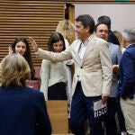 Carlos Mazón esta mañana a su llegada a la sesión de control en Les Corts