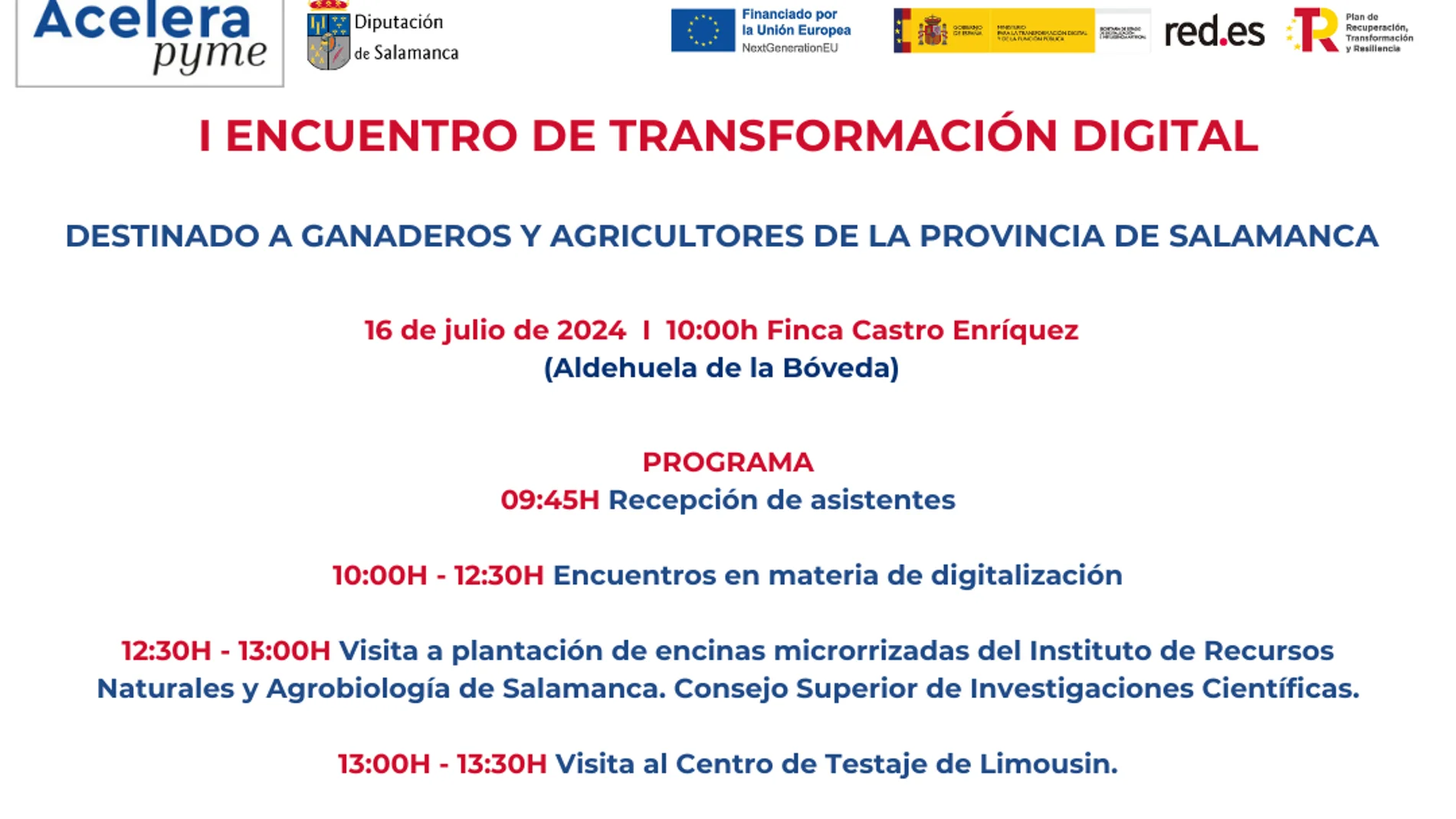 Programa del I Encuentro sobre digitalización destinado al sector Primario en Salamanca