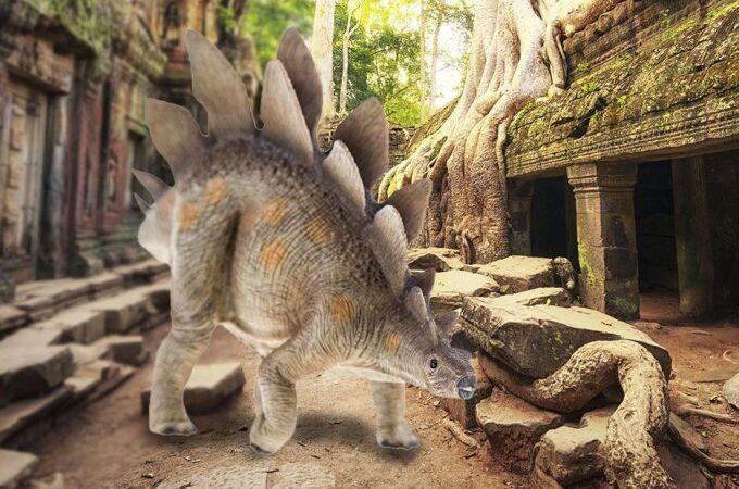 Un inquietante dinosaurio en Angkor Wat