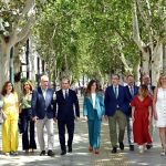 Concejales del equipo de Gobierno del Ayuntamiento de Murcia, encabezados por el alcalde, José Ballesta, cuando se cumple un año de la toma de posesión de la actual Corporación