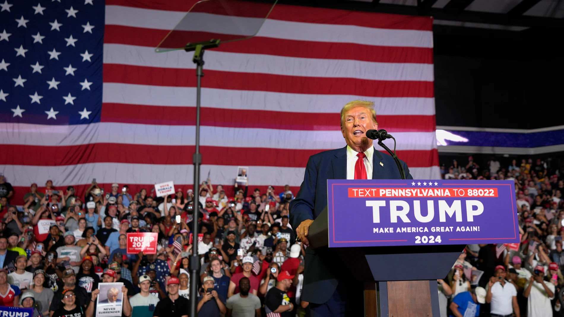 Republican presidential candidate former President Donald Trump speaks at a campaign rally, Saturday, June 22, 2024, at Temple University in Philadelphia. (AP Photo/Chris Szagola)