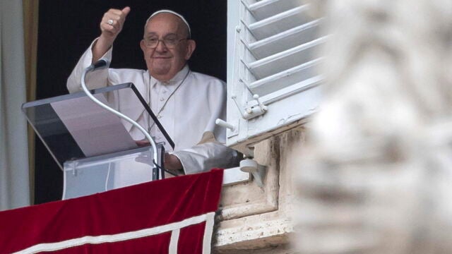 Pope Francis leads Sunday's Angelus prayer at the Vatican