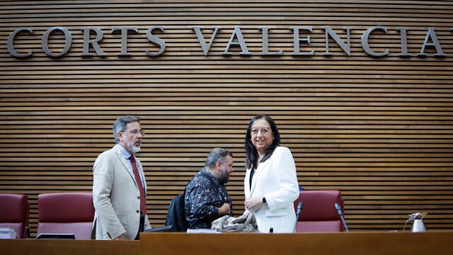 La presidenta de Les Corts, Llanos Masó y el vicepresidente, Alfredo Castelló, en un momento del pleno