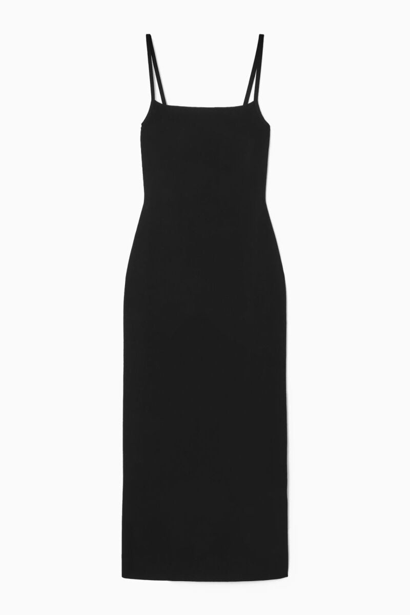 Square-neck knitted slip dress