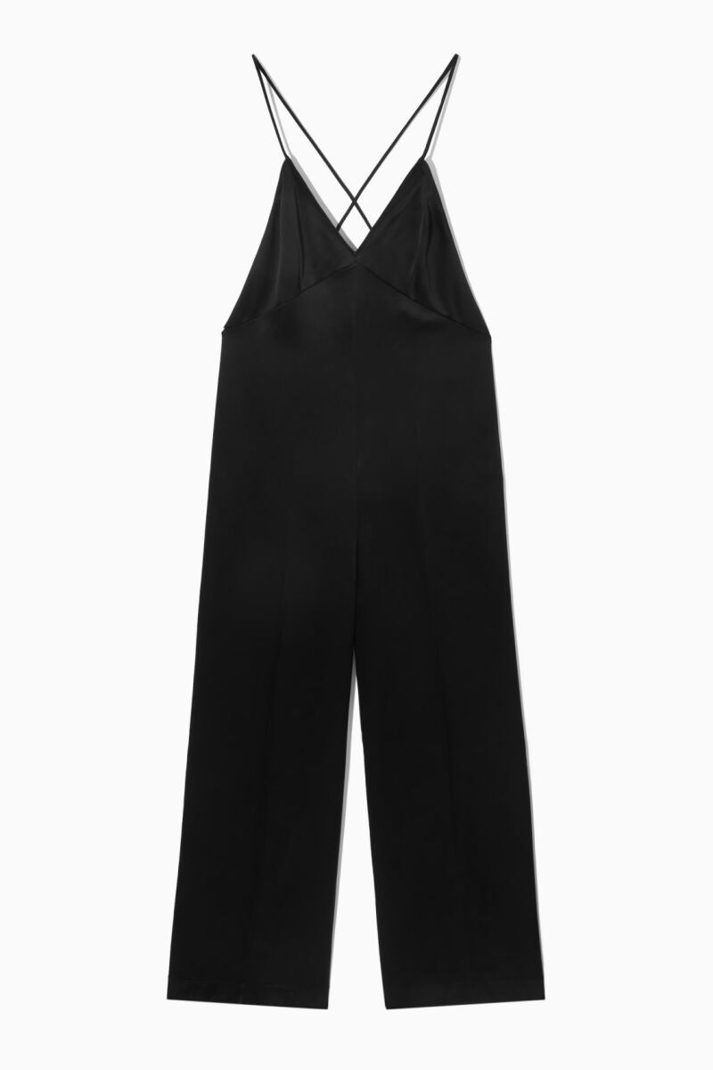 Open-back satin wide-leg jumpsuit