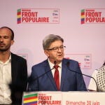 Left-wing LFI party leader Melenchon reacts after first round of France's parliamentary election 